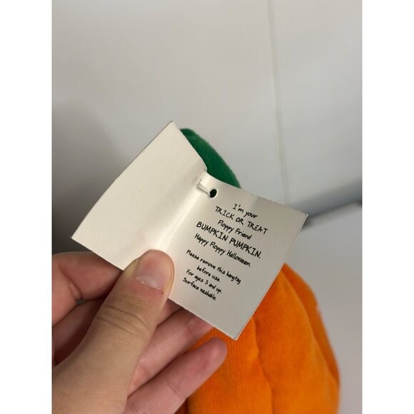 VTG Happy Halloween Floppy Friends Pumpkin Plush Toy Orange Green Stem 6" - Picture 4 of 8